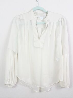 Diane Von Furstenberg 100% Silk Blouse Sheer off White size 6